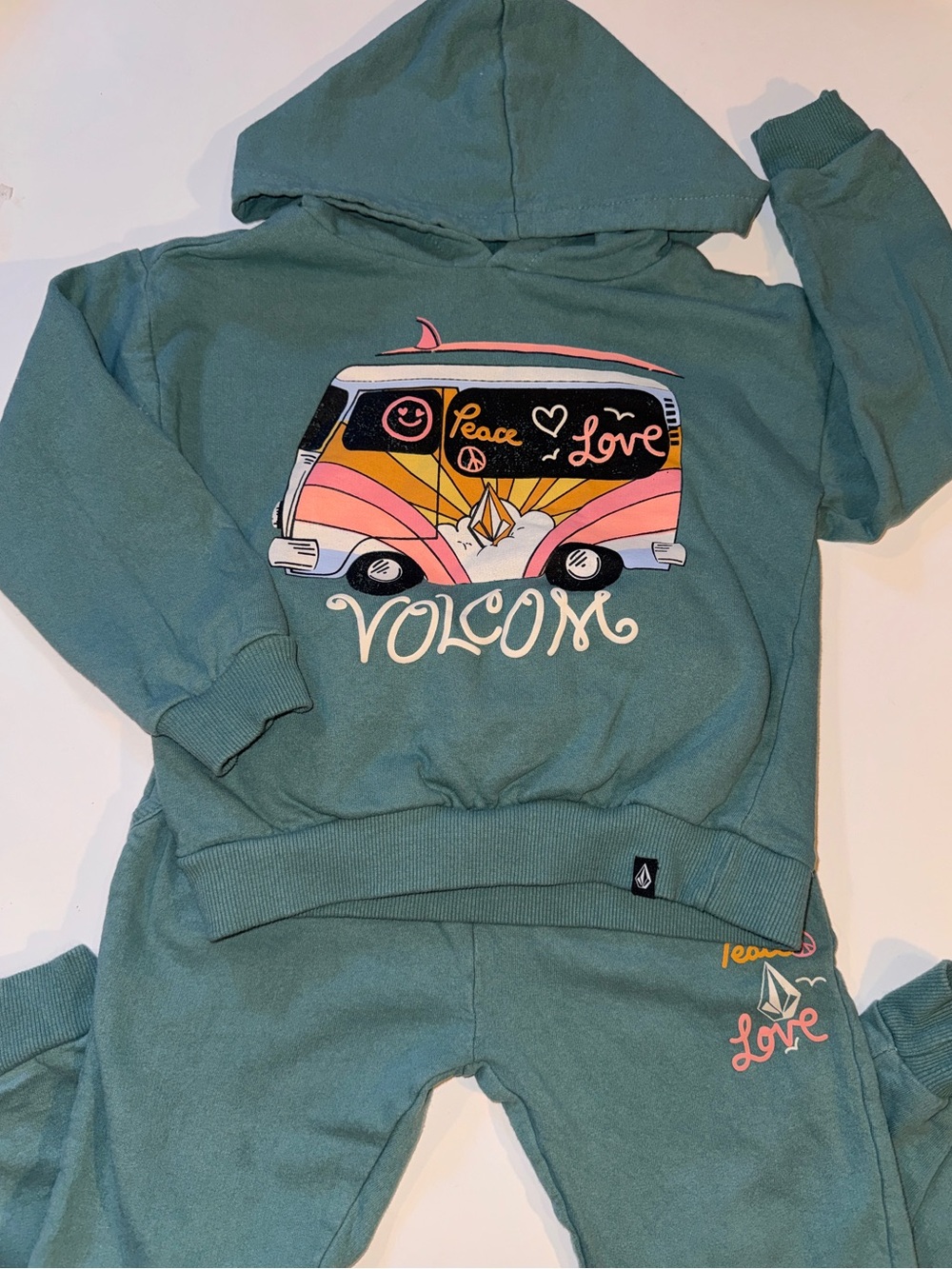 Volcom Kids Teal Hoodie & Joggers Set with Peace Love Van Graphic